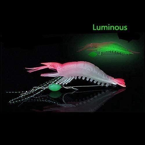 OriGlam 5pcs Soft Luminous Shrimp Lure Set, 5 Colors Shrimp Bait with Hooks and Beads - Fishing Tackles for Freshwater and Saltwater Bass, Trout, Catfish, Salmon