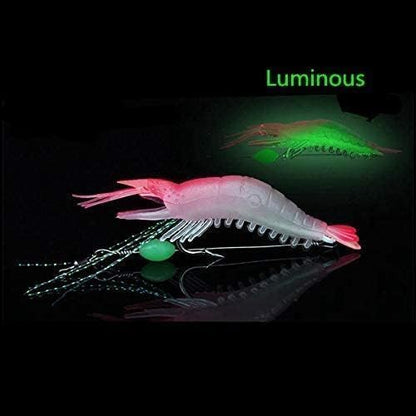 OriGlam 5pcs Soft Luminous Shrimp Lure Set, 5 Colors Shrimp Bait with Hooks and Beads - Fishing Tackles for Freshwater and Saltwater Bass, Trout, Catfish, Salmon