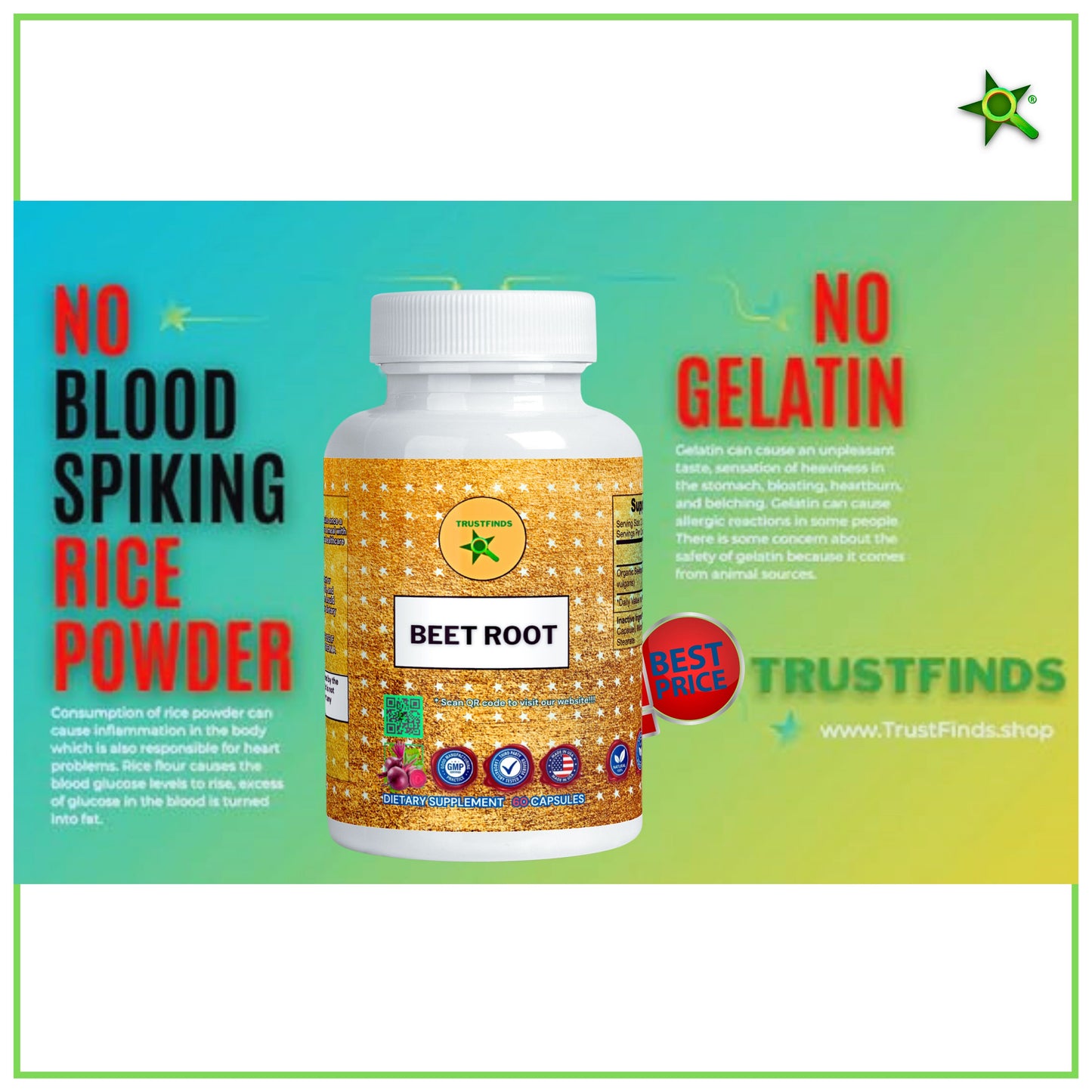 Trustfinds Organic Beet Root Powder Capsules - Supports Blood Pressure, Increase Stamina, Digestive, Immune System (Pure, Non-GMO & Gluten Free)
