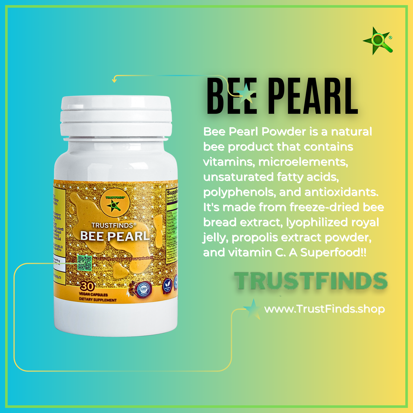 Trustfinds Bee Pearls - Natural Immunity & Vitality Support, Bee Bread Extract + Vitamin C, Non-GMO Bee Pollen Capsules