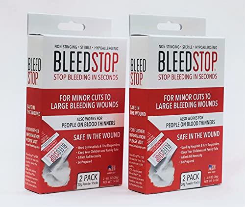 BleedStop™ First Aid Powder for Blood Clotting, Trauma Kit, Blood Thinner Patients, Camping Safety, and Survival Equipment for Moderate to Severe Bleeding Wounds or Nosebleeds - 4 (15g) Pouches