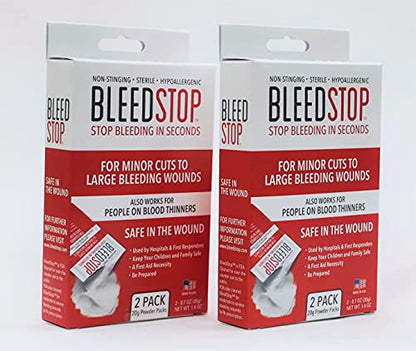 BleedStop™ First Aid Powder for Blood Clotting, Trauma Kit, Blood Thinner Patients, Camping Safety, and Survival Equipment for Moderate to Severe Bleeding Wounds or Nosebleeds - 4 (15g) Pouches