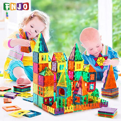 FNJO Magnetic Tiles, 110PCS Magnet Building Set, Magnetic Building Blocks,Construction STEM Learning and Playing Toys for Kids, Montessori Toy for Preschool Boys Girls Toddlers Classroom Must-Haves