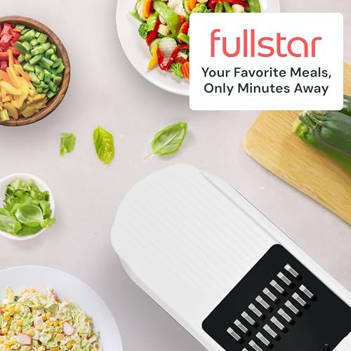 Fullstar Mandoline Slicer for Kitchen - Vegetable Chopper, Onion Potato Food Veggie Fruit Slicer and Cutter with Container, Kitchen Gadgets & Gifts, Home Essentials (10-in-1, White/Black)