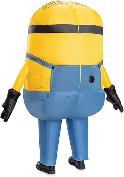 Stuart Minion Inflatable Costume for Men, Official Minions Halloween Costume, Blow Up Jumpsuit with Fan, Adult Size (42-46)
