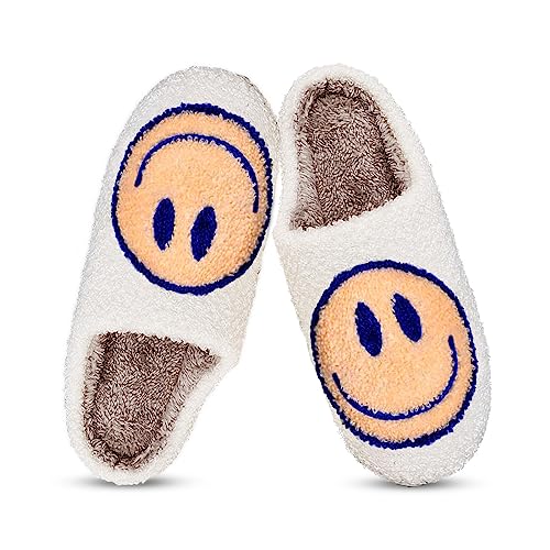 Smile Face Slippers fpr Women Happy face slippers Retro Soft Plush Warm Slip-on Slippers, Cozy Indoor Outdoor Slippers