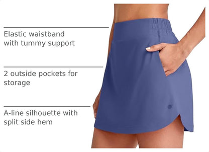 G4Free A Line Golf Skirts for Women 15'' Elastic High Waisted Tennis Skort