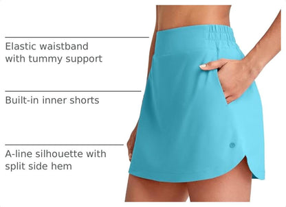 G4Free A Line Golf Skirts for Women 15'' Elastic High Waisted Tennis Skort