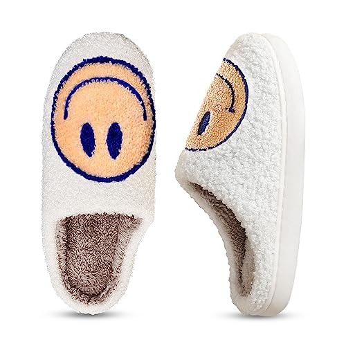 Smile Face Slippers fpr Women Happy face slippers Retro Soft Plush Warm Slip-on Slippers, Cozy Indoor Outdoor Slippers