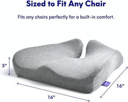 C CUSHION LAB Patented Pressure Relief Seat Cushion for Long Sitting Hours on Office/Home Chair, Car, Wheelchair - Extra-Dense Memory Foam for Hip, Tailbone, Coccyx, Sciatica - Light Grey