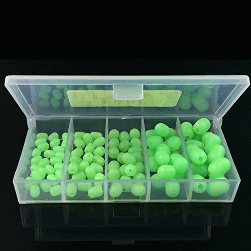 OriGlam 100pcs Soft Plastic Luminous Glow Fishing Beads, Beads Round Beads Fishing Lures, Green Sea Fishing Bead Fishing Tackle Tools