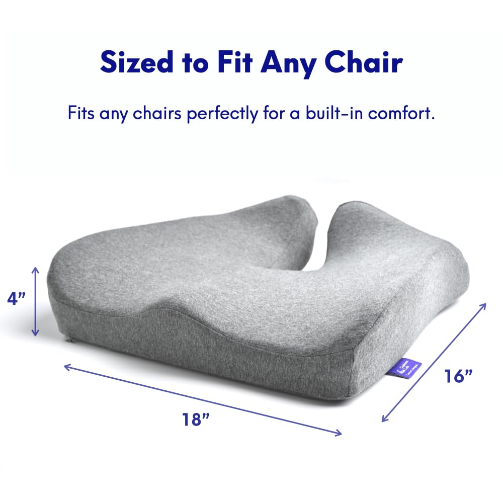 C CUSHION LAB Patented Pressure Relief Seat Cushion for Long Sitting Hours on Office/Home Chair, Car, Wheelchair - Extra-Dense Memory Foam for Hip, Tailbone, Coccyx, Sciatica - Light Grey