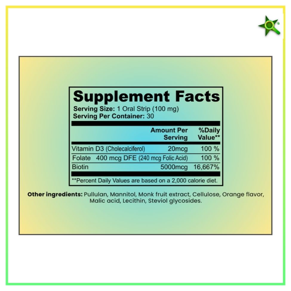 Hair Skin and Nails Strips- Supports Healthy Hair - Vegan biotin Vitamins for Women & Men Supports Faster Hair Growth, Stronger Nails, Healthy Skin, Extra Strength