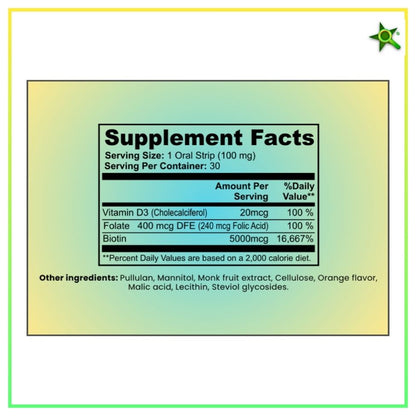 Hair Skin and Nails Strips- Supports Healthy Hair - Vegan biotin Vitamins for Women & Men Supports Faster Hair Growth, Stronger Nails, Healthy Skin, Extra Strength