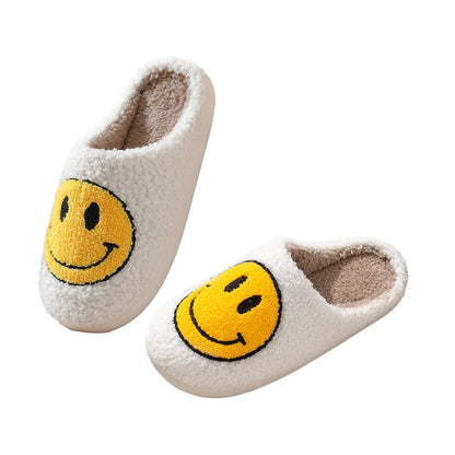 Smile Face Slippers fpr Women Happy face slippers Retro Soft Plush Warm Slip-on Slippers, Cozy Indoor Outdoor Slippers