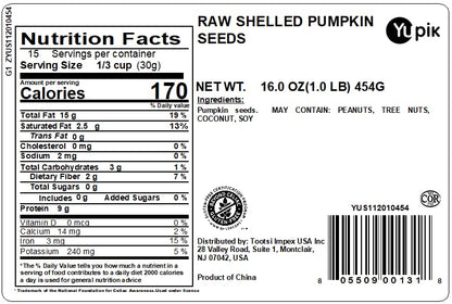 Yupik Raw Pumpkin Seeds, No Shell, 1 lb (16 oz), GMO-Free, Gluten-Free, Kosher, Shelled Pepitas, Salt-Free, Oil-Free, Plant-Based Protein, Source of Fiber, Healthy Snacks, Ideal for Baking & Topping