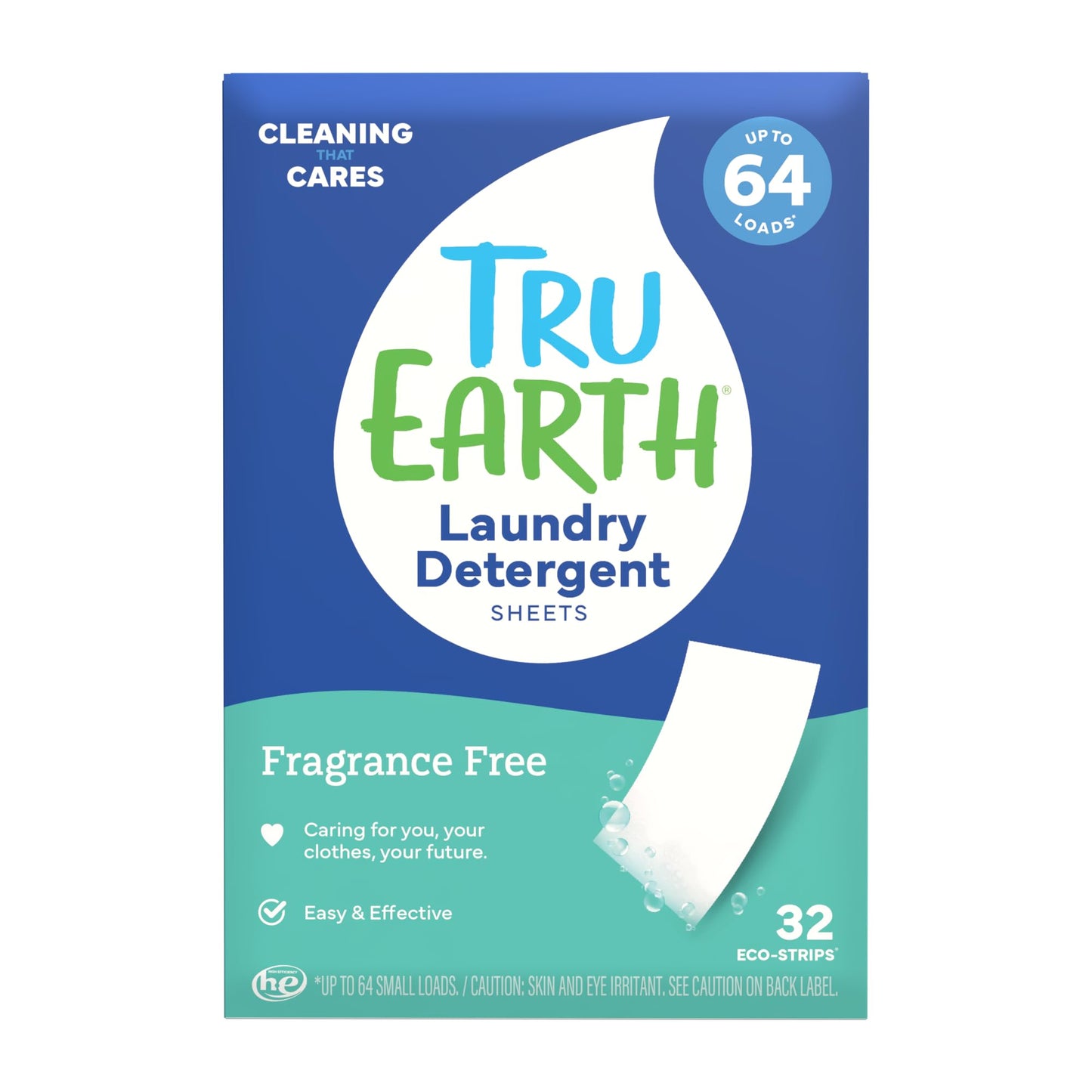 Tru Earth Compact Dry Laundry Detergent - Up to 128 Loads (64 Sheets) - Paraben-Free - Original Eco-Strip Liquidless Detergent, Travel - Fresh Linen | Packaging May Vary