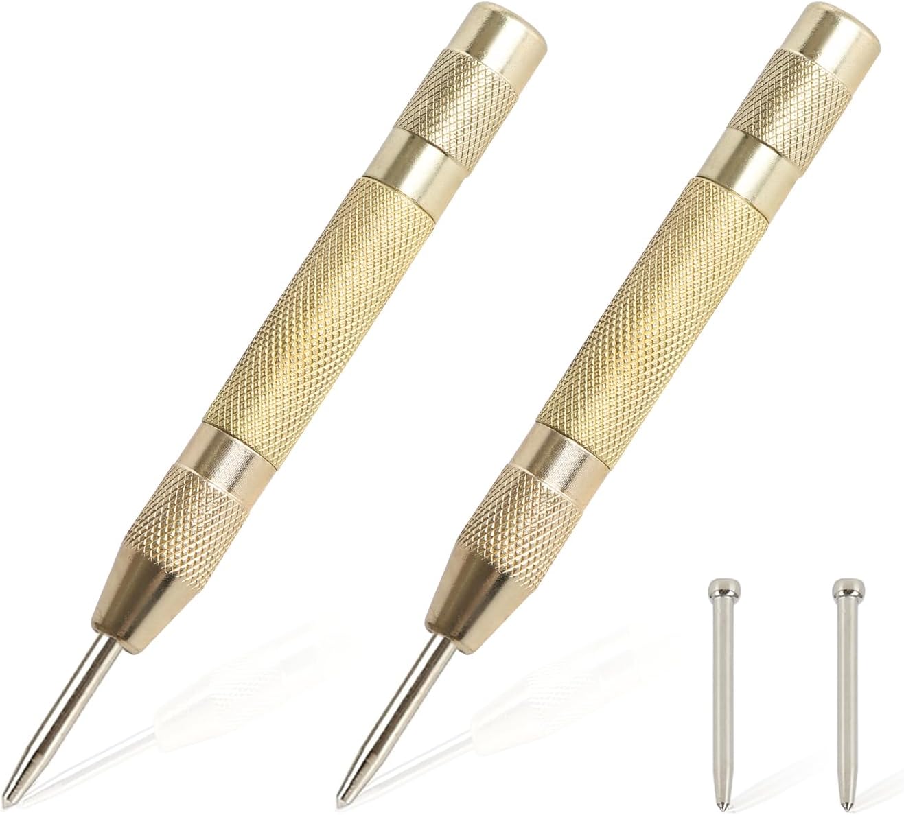 2PCS Automatic Center Punch,5'' Spring Loaded Center Punch, Heavy Duty Steel Adjustable Center Marker Punch Tool with 2PCS Extra Replacement Tip for Metal,Plastic,Wood,Glass by YUIOASE