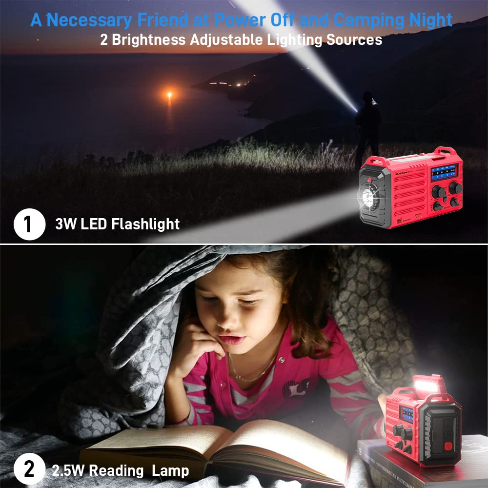 Auto NOAA Emergency Weather Radio, Solar Hand Crank Radio,Portable Battery Operated Emergency Radio with AM FM Shortwave,USB Charger,LED Flashlight,Clock, SOS Alert for Home Outdoors Camping Survival