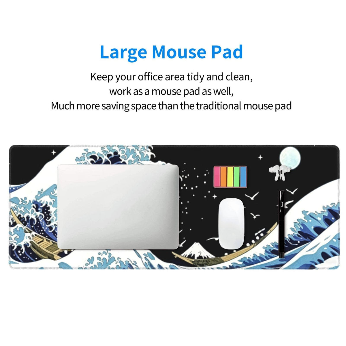 Gaming Mouse Pad, Large Black and Green Line Topographic Mousepad Laptop, Extended Mouse Mat, Long XL Waterproof Keyboard Pads, Big Non-Slip Mousepads for Game Office Home, 31.5 x 11.8 in