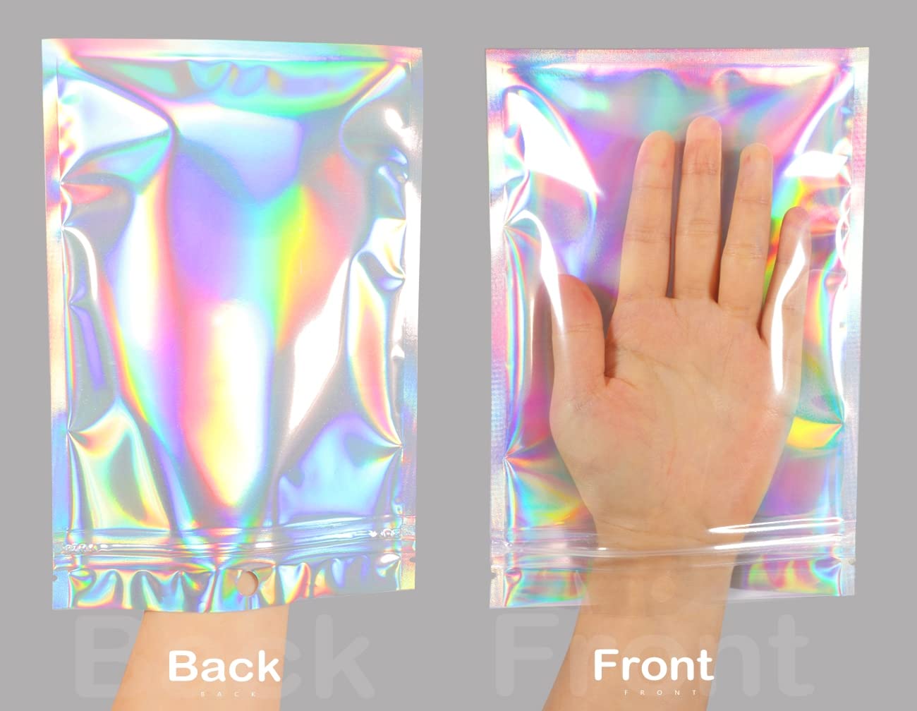 Smell Proof Bags & Resealable Foil Pouch Mylar Sample Bag Great for Party Favor Food Storage (Holographic Color) (50pcs-6x9 inch)