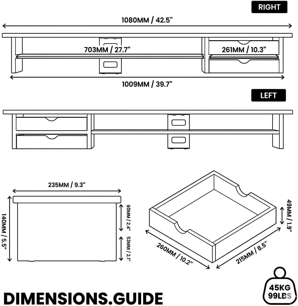 Fenge Monitor Stand, Desk Computer Riser with Frosted Storage Drawer, Oak