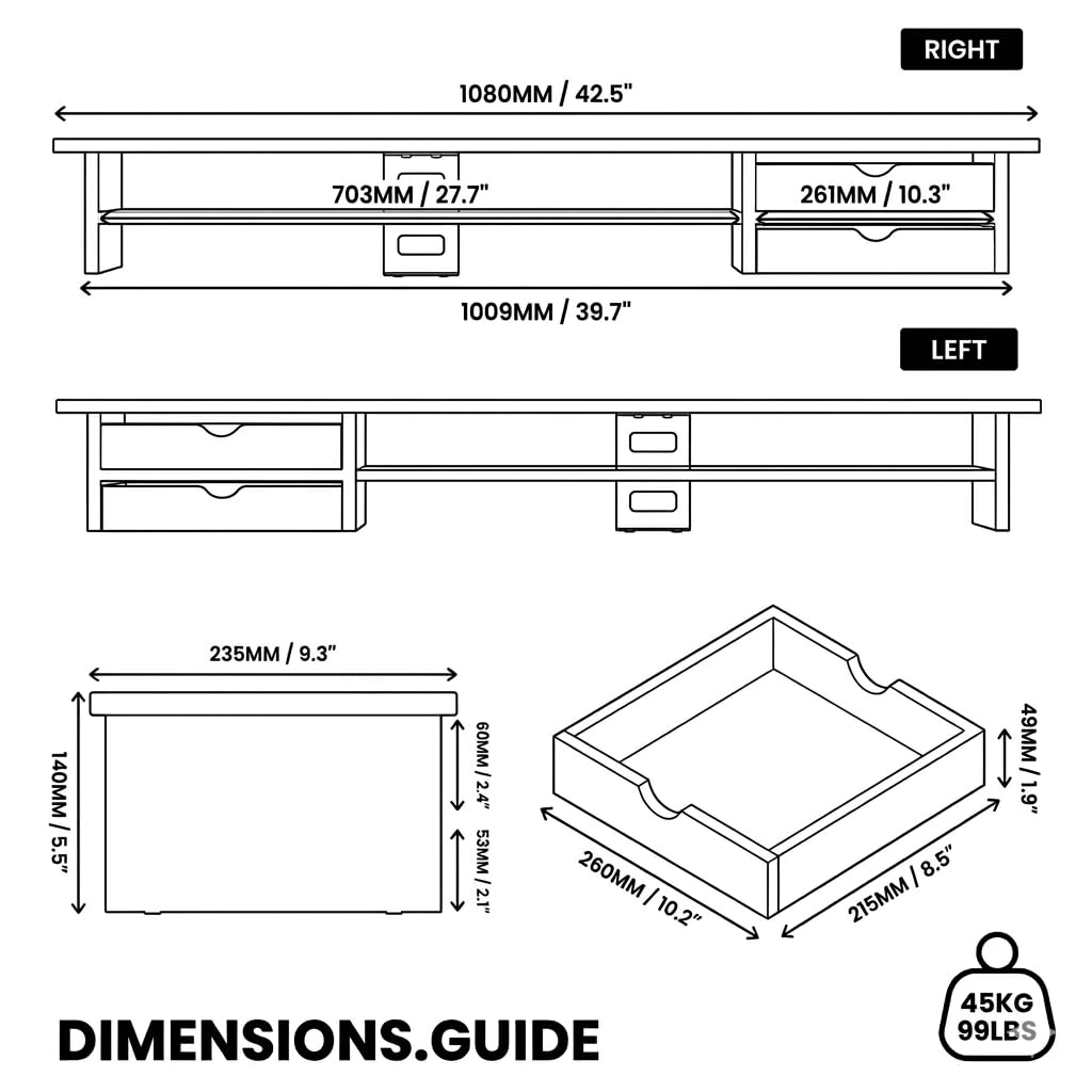 Fenge Monitor Stand, Desk Computer Riser with Frosted Storage Drawer, Oak