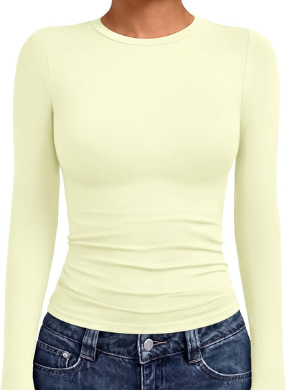 AUTOMET Womens Crew Neck Long Sleeve Shirts Compression Underscrubs Tops
