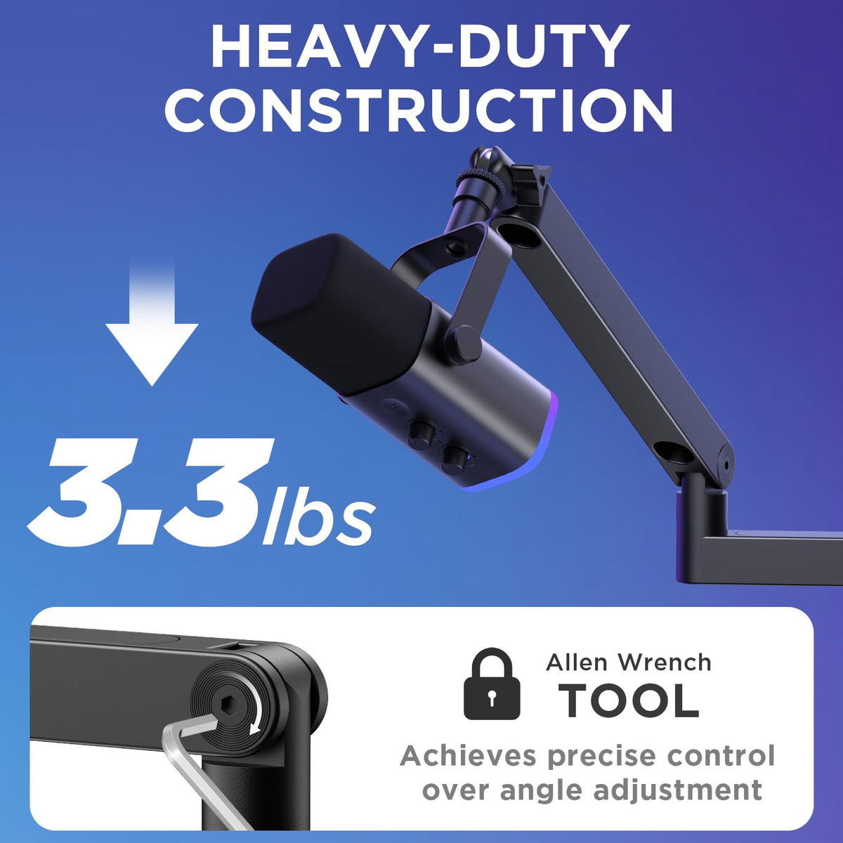 InnoGear Boom Arm Microphone Mic Stand for Blue Yeti Fifine HyperX, Black