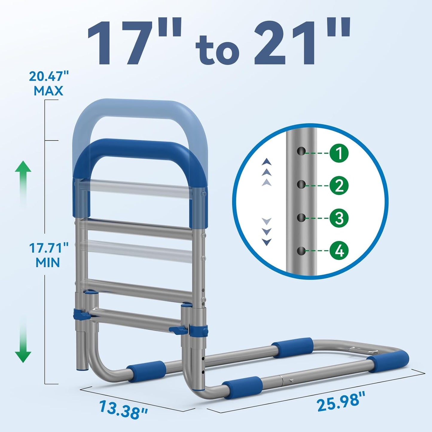 Bed Rails for Elderly Adults Safety, Height Adjustable Bed Assist Rail for Seniors with Storage Organizer and Non-Slip Handle, Bedside Fall Prevent Grab Bar