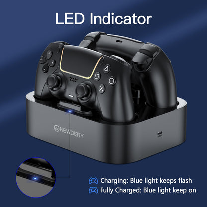 NEWDERY for PS5 Controller Charger Station Compatible with Dualsense Edge, Fast Charging Dock Stand with Cable, Dual Charging Station for PlayStation 5 & DualSense Edge Controller