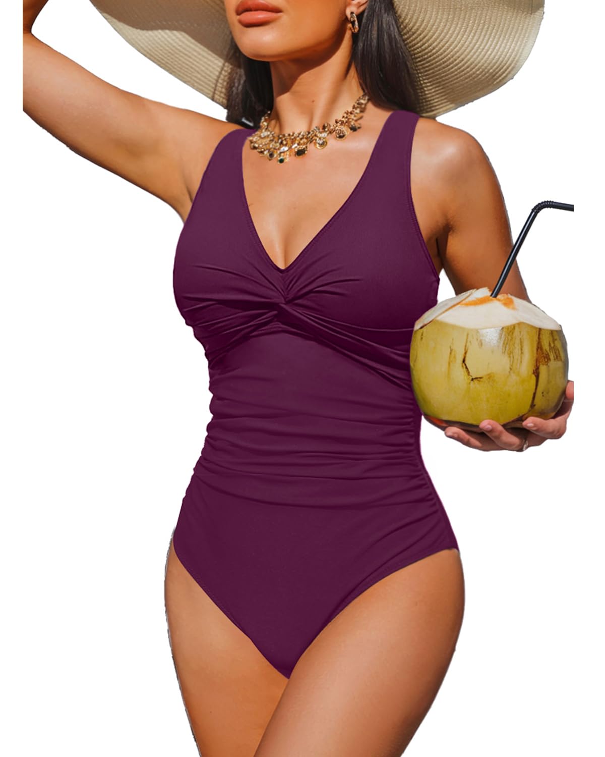 Women's Tummy Control One Piece Swimsuit Push Up Full Coverage Bathing Suit
