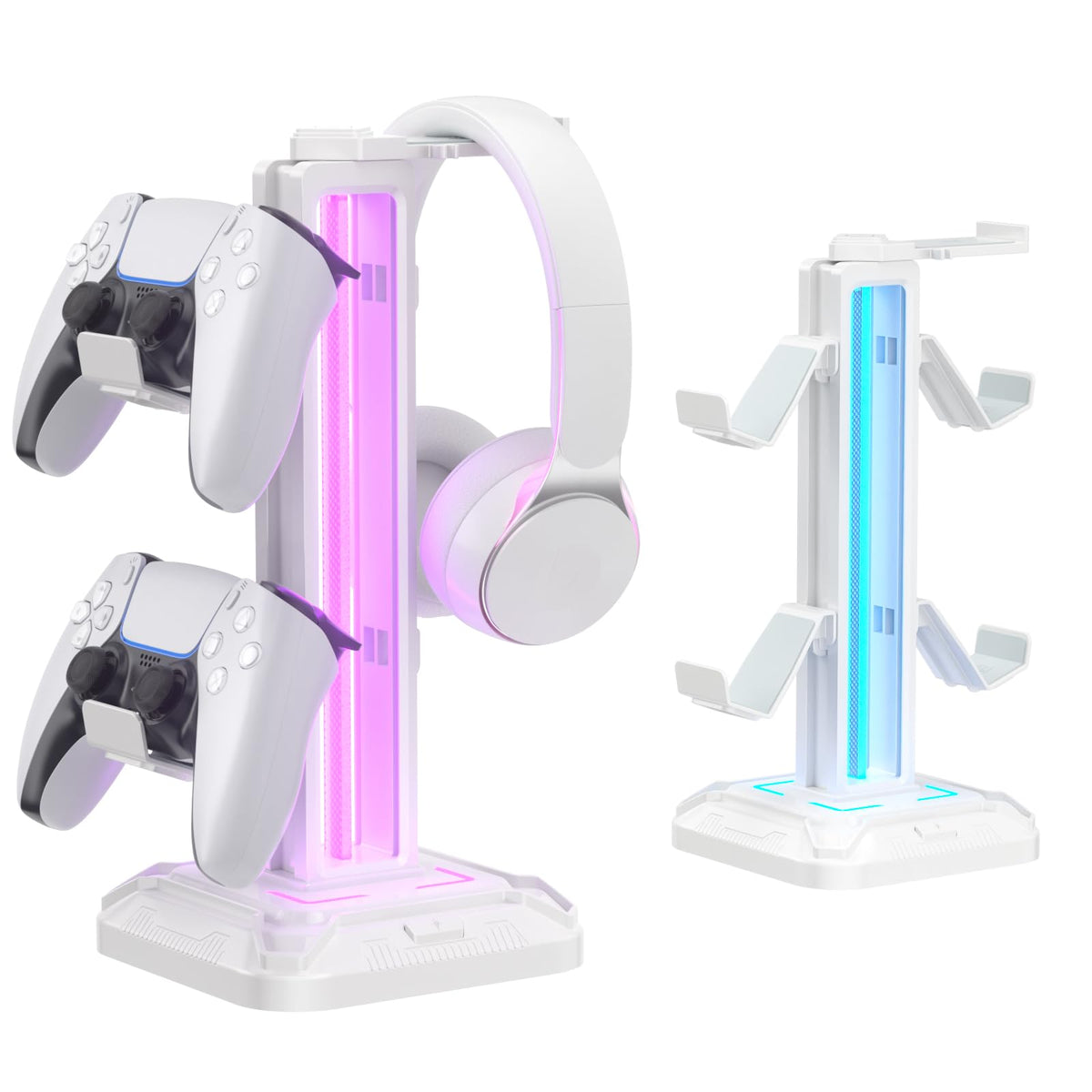 KDD RGB Headset Stand with 9 Light Modes - Controller Holder for Desk - Rotatable Headphone Stand & Detachable Controller Hook for PC Earphone Accessories(Black)