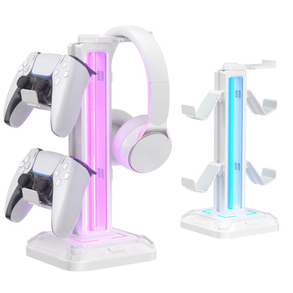 KDD RGB Headset Stand with 9 Light Modes - Controller Holder for Desk - Rotatable Headphone Stand & Detachable Controller Hook for PC Earphone Accessories(Black)