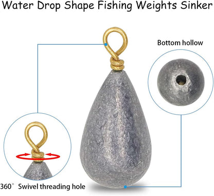 Fishing Weights Sinkers Kit, 25pcs Various Bass Casting Weights Drop Shot Sinkers Catfish for Saltwater Freshwater Fishing