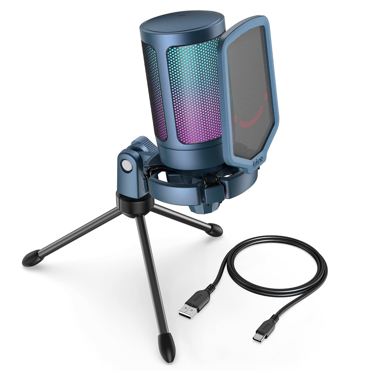FIFINE AmpliGame A6V USB Gaming Microphone, Condenser RGB Mic for Streaming