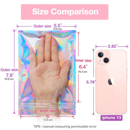 Smell Proof Bags & Resealable Foil Pouch Mylar Sample Bag Great for Party Favor Food Storage (Holographic Color) (50pcs-6x9 inch)