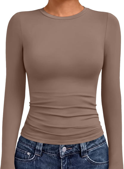 AUTOMET Womens Crew Neck Long Sleeve Shirts Compression Underscrubs Tops