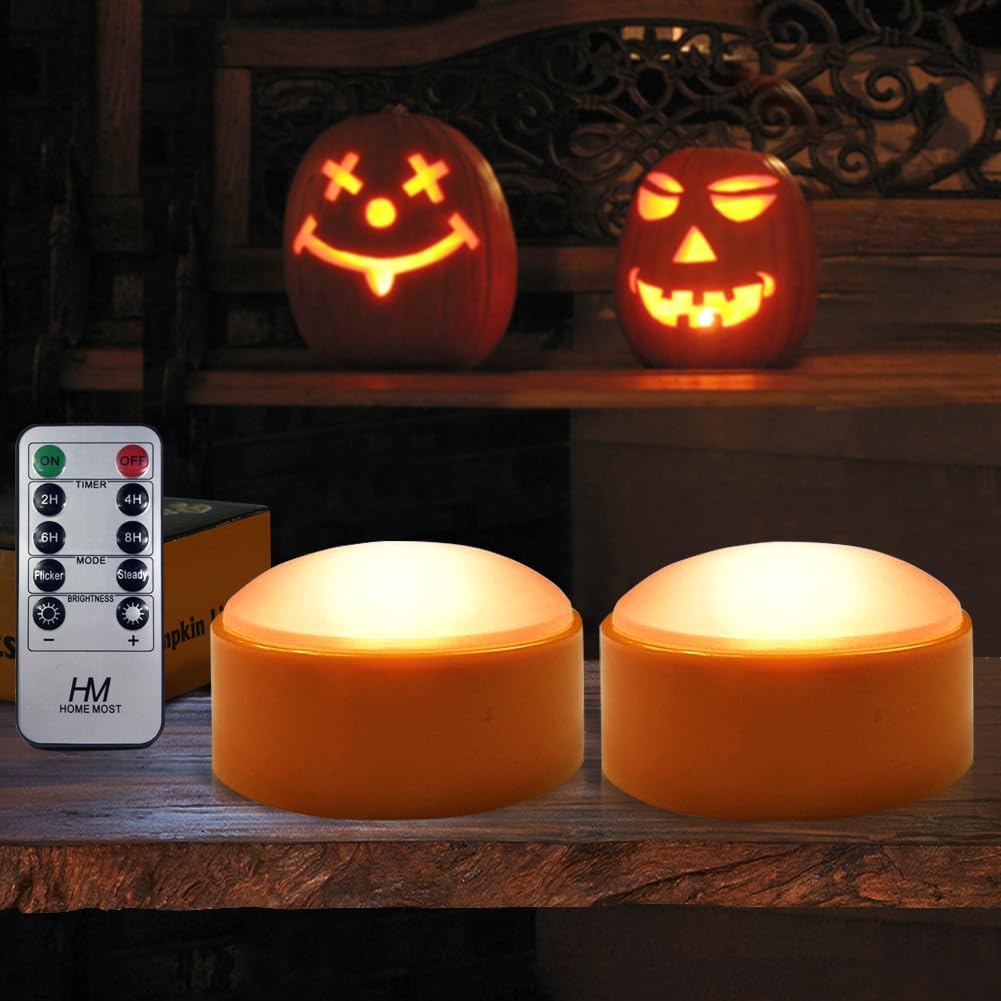 2-Pack Halloween Pumpkin Lights with Remote/Timer - Orange Pumpkin Lights LED Battery Operated Halloween Decor - Jack-O-Lantern Outdoor Decorations