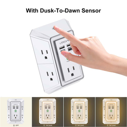 Wall Charger, Surge Protector, QINLIANF 5 Outlet Extender with 4 USB Charging Ports, 3-Sided 1680J Power Strip Multi Plug Adapter Spaced for Home Travel Office