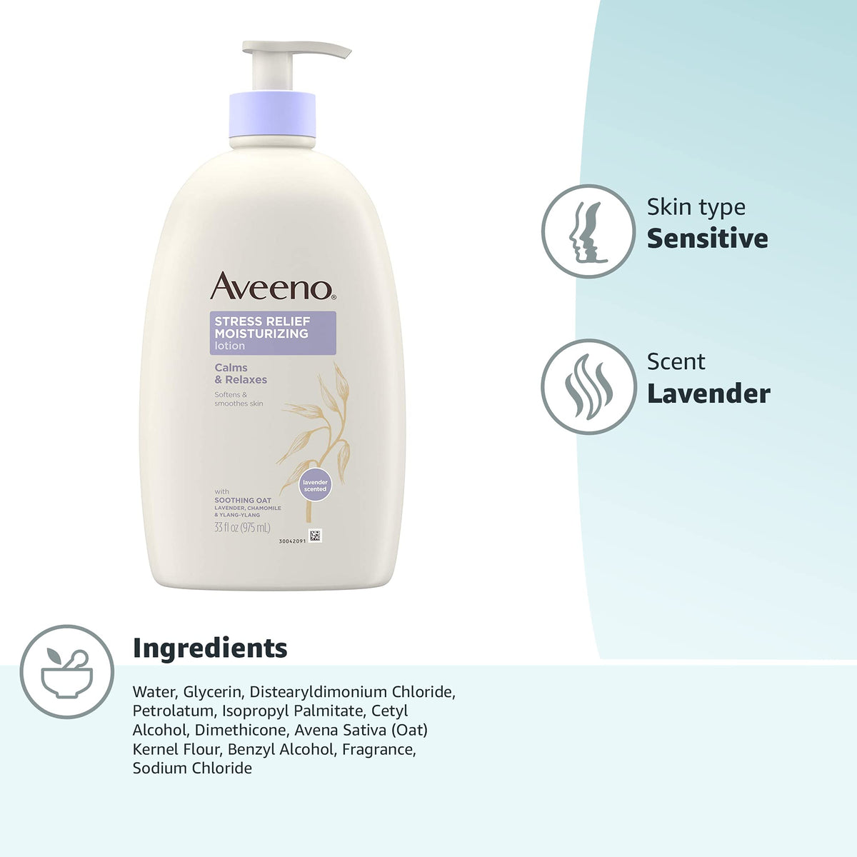 Aveeno Stress Relief Moisturizing Body Lotion, Lavender Scent, 33 fl. oz