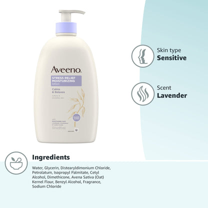 Aveeno Stress Relief Moisturizing Body Lotion, Lavender Scent, 33 fl. oz