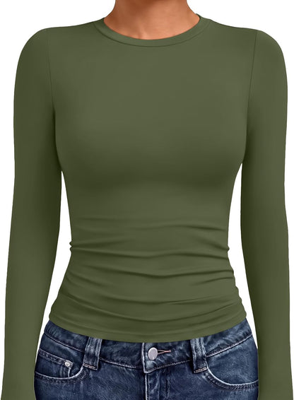 AUTOMET Womens Crew Neck Long Sleeve Shirts Compression Underscrubs Tops
