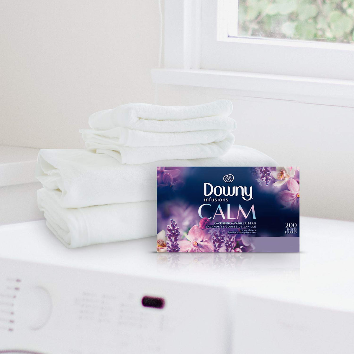 Downy CALM, Mega Dryer Sheets, Laundry Fabric Softener, Lavender and Vanilla Bean, 130 Count