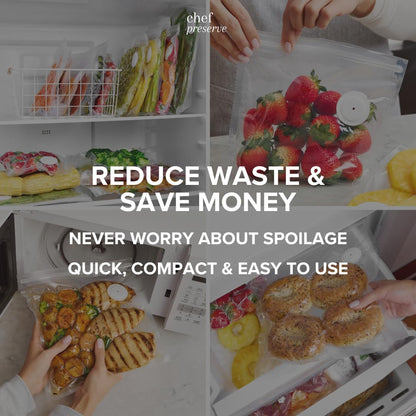 Chef Preserve Compact Vacuum Sealer for Food (Vacuum Sealer Machine + 30 Reusable Vacuum Bags) Powerful Handheld Vacuum Sealer Machine, Seal Meal Saver, Portable Food Sealer