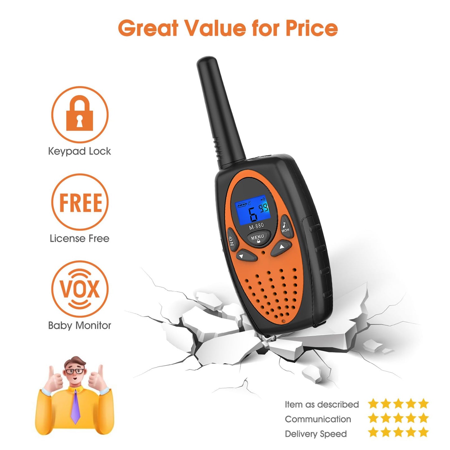 Two Way Radios for Adults, Topsung M880 FRS Walkie Talkie Long Range with VOX Belt Clip/Hands Free Walki Talki with Noise Cancelling for Women Kids Camping Hiking Cruise Ship (Orange 2 in 1)
