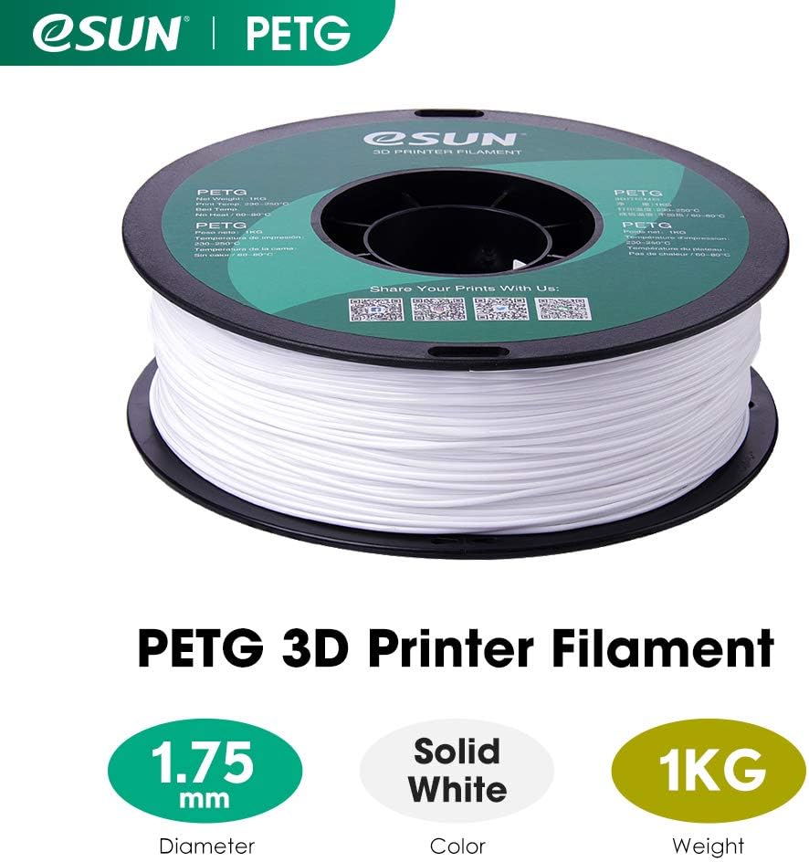 eSUN PETG Filament, Solid White, 1.55 kg