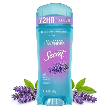 Secret Fresh Antiperspirant Deodorant for Women, 72hr Breathable Sweat & Odor Protection, Instant Freshness & Gentle, PH Balancing Minerals, Clear Gel, Relaxing Lavender Scent, 2.6 oz