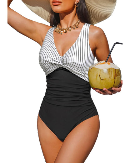 Women's Tummy Control One Piece Swimsuit Push Up Full Coverage Bathing Suit