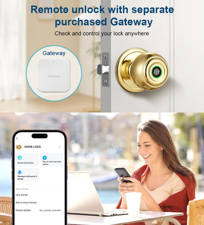 Fingerprint Door Lock, Smart Fingerprint Door Knob with Lock, Biometric Door Locks with App Control & Key, Keyless Thumbprint Entry Door Locks for Bedroom, Front Door, Home, Apartment-Silver